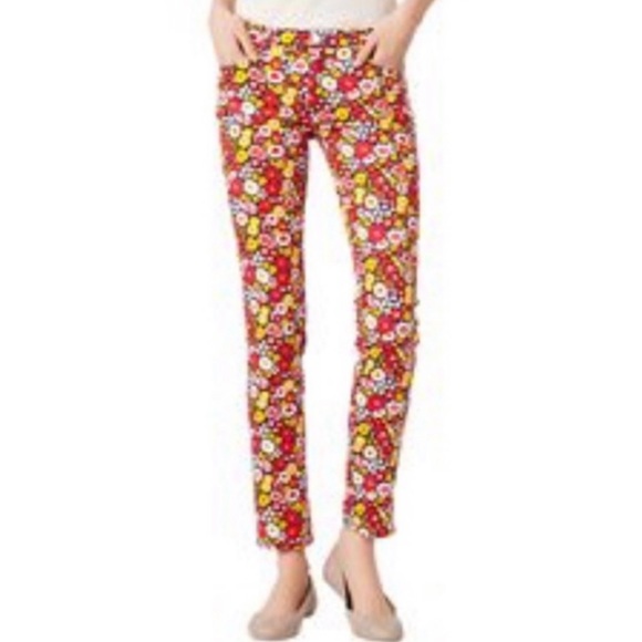 Kate Spade Saturday Red & Yellow Floral Skinny Jean Size 29 - Picture 2 of 7